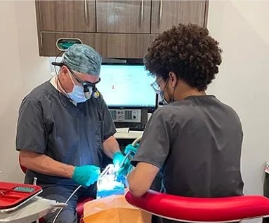 Dr. Wilkerson treating a young patient at The Kid’s Place in Boerne, TX